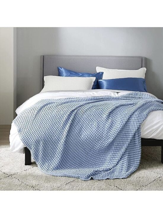 Spuly Other - COTTON Waffle Weave Bamboo Blanket King Size Navy Soft Lightweight Bed Blanket